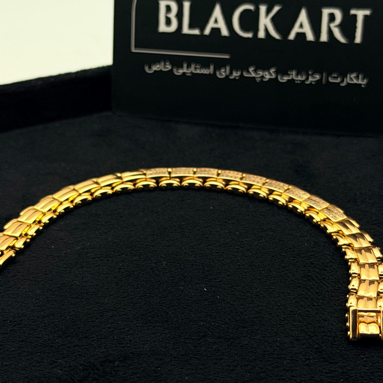 دستبند ژوپینگ طلایی اصل طرح زنجیری نگیندار دو لاین (پرمیوم لوکس) – مدل A9997