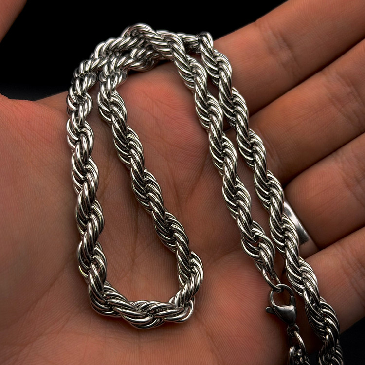 گردنبند مردانه استیل ضخیم طرح پیچی (طنابی) – مدل A10047